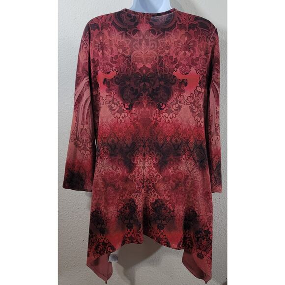 World Unity Red Burgundy Lace Bodice Rhinestone Top Large Lightweight Stretchy - Picture 2 of 6